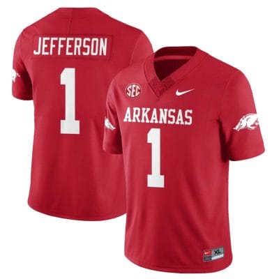 KJ Jefferson Jersey #1 Arkansas Razorback Football All Stitched Red