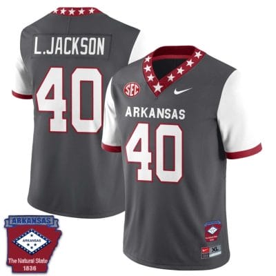 Landon Jackson Jersey #40 Arkansas Razorback Football Arkansas State Patched White Sleeves