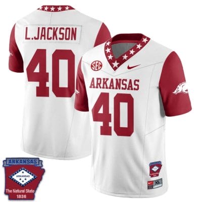 Landon Jackson Jersey #40 Arkansas Razorback Football Arkansas Patched All Stitched Red Sleeves
