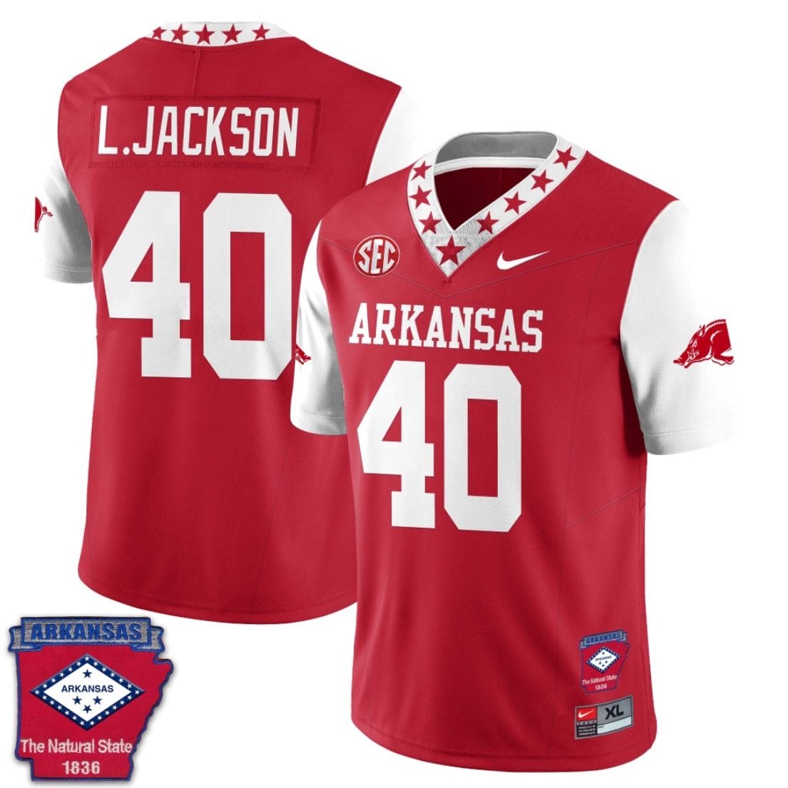 Landon Jackson Jersey #40 Arkansas Razorback Football Arkansas Patched All Stitched White Sleeves 1 Landon Jackson Jersey #40 Arkansas Razorback Football Arkansas Patched All Stitched White Sleeves