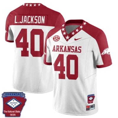 Landon Jackson Jersey #40 Arkansas Razorback Football Arkansas Patched All Stitched White Alternate