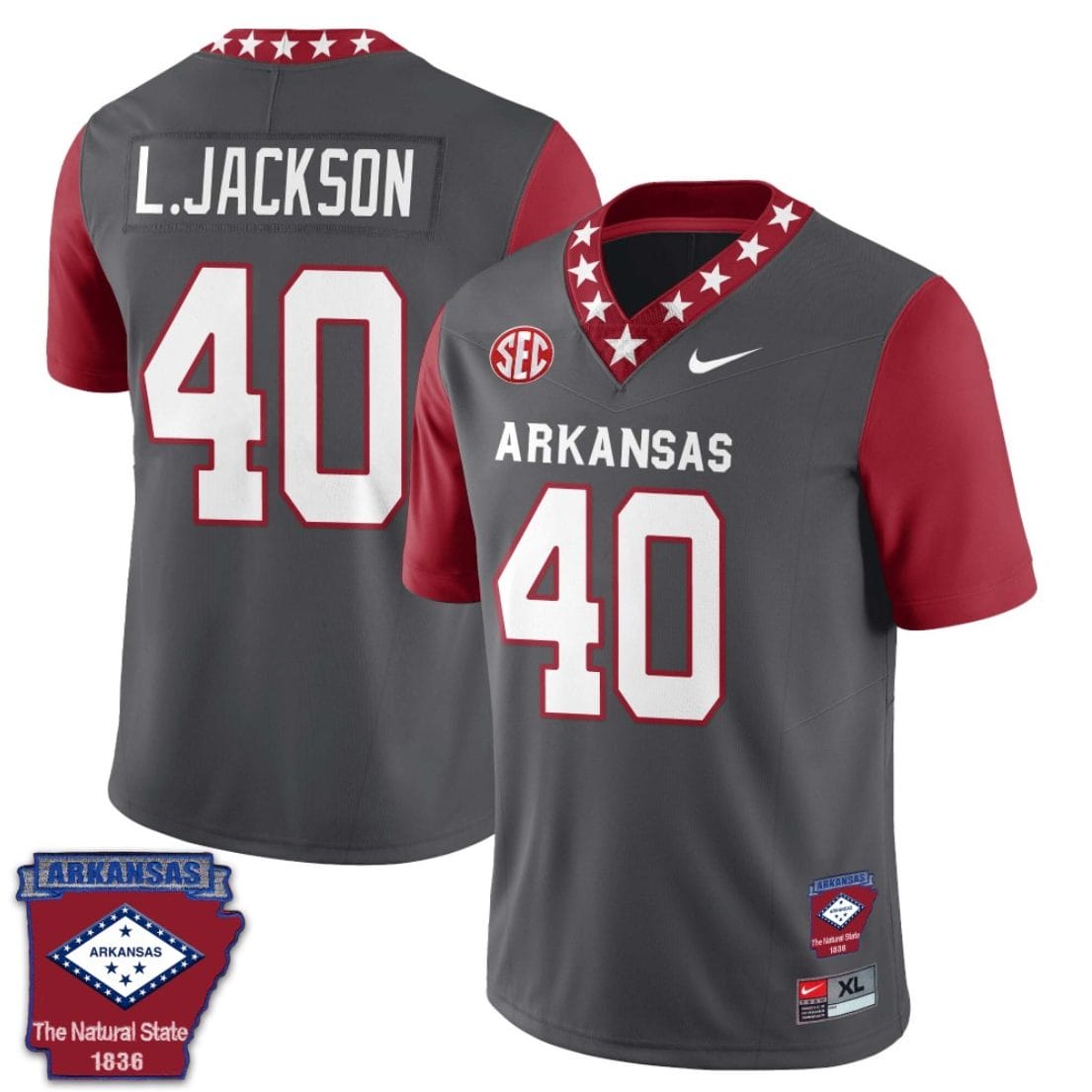 Landon Jackson Jersey #40 Arkansas Razorback Football Arkansas State Patched Red Sleeves 1 Landon Jackson Jersey #40 Arkansas Razorback Football Arkansas State Patched Red Sleeves