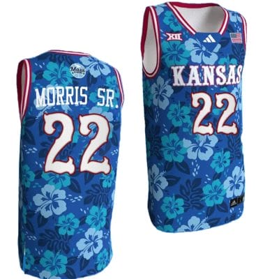 Marcus Morris Sr Jersey #22 Kansas Jayhawks Bill Self Game College Basketball Blue Maui Strong