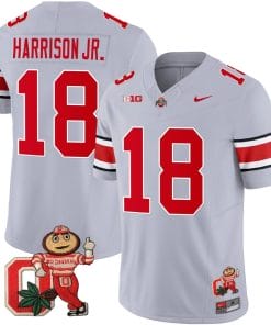 Marvin Harrison Jr Jersey #18 Ohio State Buckeyes Mascot Patch College Football Gray