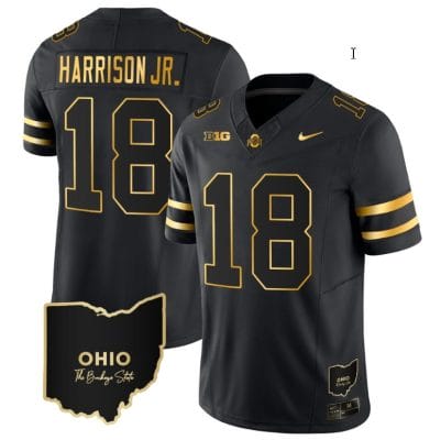 Marvin Harrison Jr Jersey #18 Ohio State Buckeyes College Football Stitched Special Vapor Limited Ohio Patch Black Gold 8 Marvin Harrison Jr Jersey #18 Ohio State Buckeyes College Football Stitched Special Vapor Limited Ohio Patch Black Gold