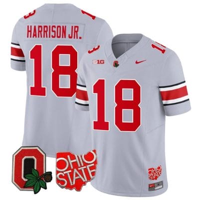 Marvin Harrison Jr Jersey #18 Ohio State Buckeyes College Football Stitched Gray 8 Marvin Harrison Jr Jersey #18 Ohio State Buckeyes College Football Stitched Gray