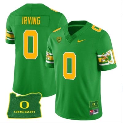 Mar'Keise Irving Jersey #0 Oregon Ducks ‘Mighty Oregon’ Throwback Football Uniforms Oregon State Patch Green