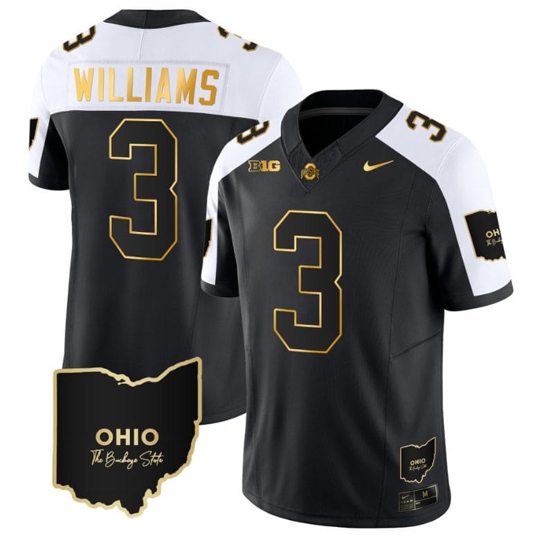 Miyan Williams Jersey #3 Ohio State Buckeyes College Football Stitched Vapor Limited Gold Ohio Patch Alternate 1 Miyan Williams Jersey #3 Ohio State Buckeyes College Football Stitched Vapor Limited Gold Ohio Patch Alternate