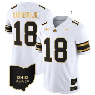 Marvin Harrison Jr Jersey #18 Ohio State Buckeyes College Football Stitched Special Vapor Limited Ohio Patch White Gold 8 Marvin Harrison Jr Jersey #18 Ohio State Buckeyes College Football Stitched Special Vapor Limited Ohio Patch White Gold