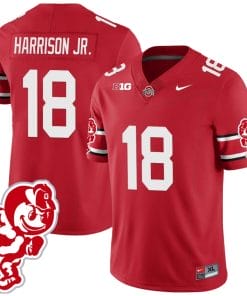 Marvin Harrison Jr Jersey #18 Ohio State Buckeyes Football 2023 Stitched Brutus Buckeye Patch Scarlet