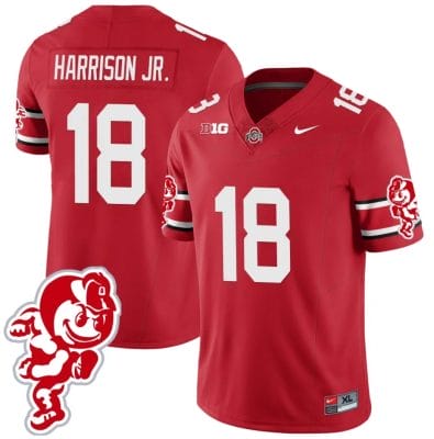 Marvin Harrison Jr Jersey #18 Ohio State Buckeyes Football 2023 Stitched Brutus Buckeye Patch Scarlet