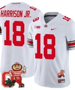 Marvin Harrison Jr Jersey #18 Ohio State Buckeyes Mascot Patch College Football White