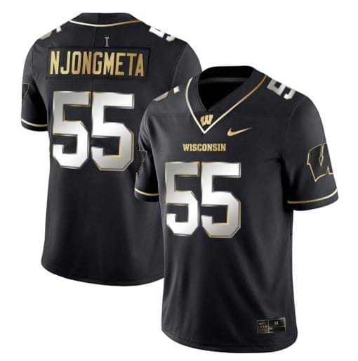 Maema Njongmeta Jersey #55 Wisconsin Badgers Gold Vapor College Football Black Limited