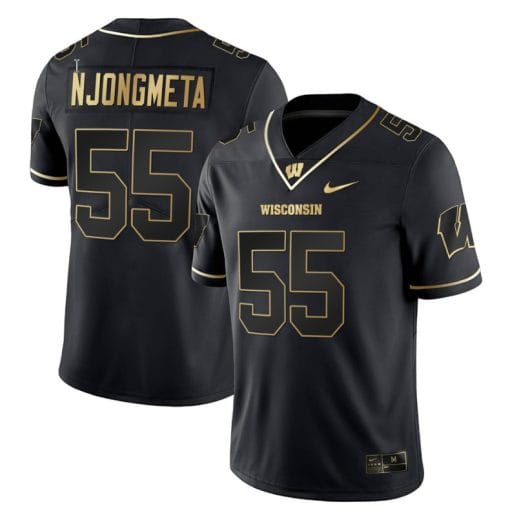 Maema Njongmeta Jersey #55 Wisconsin Badgers Gold Vapor College Football Black Gold