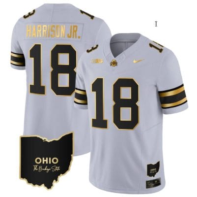 Marvin Harrison Jr Jersey #18 Ohio State Buckeyes College Football Stitched Special Vapor Limited Ohio Patch Gray Gold 8 Marvin Harrison Jr Jersey #18 Ohio State Buckeyes College Football Stitched Special Vapor Limited Ohio Patch Gray Gold