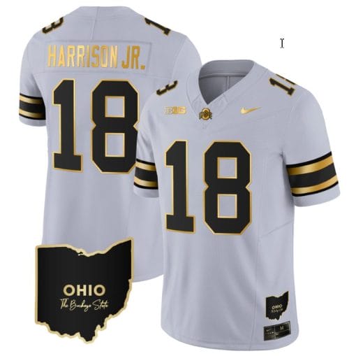 Marvin Harrison Jr Jersey #18 Ohio State Buckeyes College Football Stitched Special Vapor Limited Ohio Patch Gray Gold