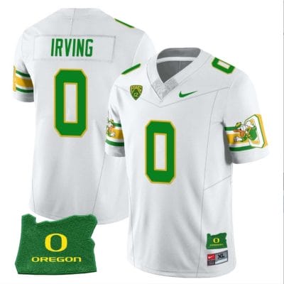 Mar'Keise Irving Jersey #0 Oregon Ducks ‘Mighty Oregon’ Throwback Football Uniforms Oregon State Patch White