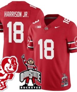 Marvin Harrison Jr Jersey #18 Ohio State Buckeyes Football Stitched Brutus Buckeye Patch Scarlet