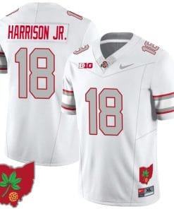 Marvin Harrison Jr Jersey #18 Ohio State Buckeyes Football Stitched Ohio Map Patch White