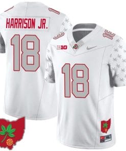 Marvin Harrison Jr Jersey #18 Ohio State Buckeyes Football Stitched Ohio Map Patch White Special