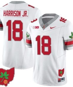 Marvin Harrison Jr Jersey #18 Ohio State Buckeyes Football Stitched Ohio Map Patch White Style 2