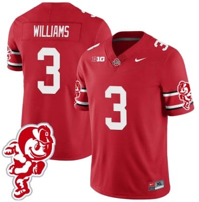 Miyan Williams Jersey #3 Ohio State Buckeyes Football 2023 Stitched Brutus Buckeye Patch Scarlet