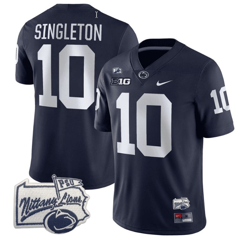 Nicholas Singleton Jersey #10 Penn State Nittany Lions PSU Patch College Football All Stitched Navy 1 Nicholas Singleton Jersey #10 Penn State Nittany Lions PSU Patch College Football All Stitched Navy
