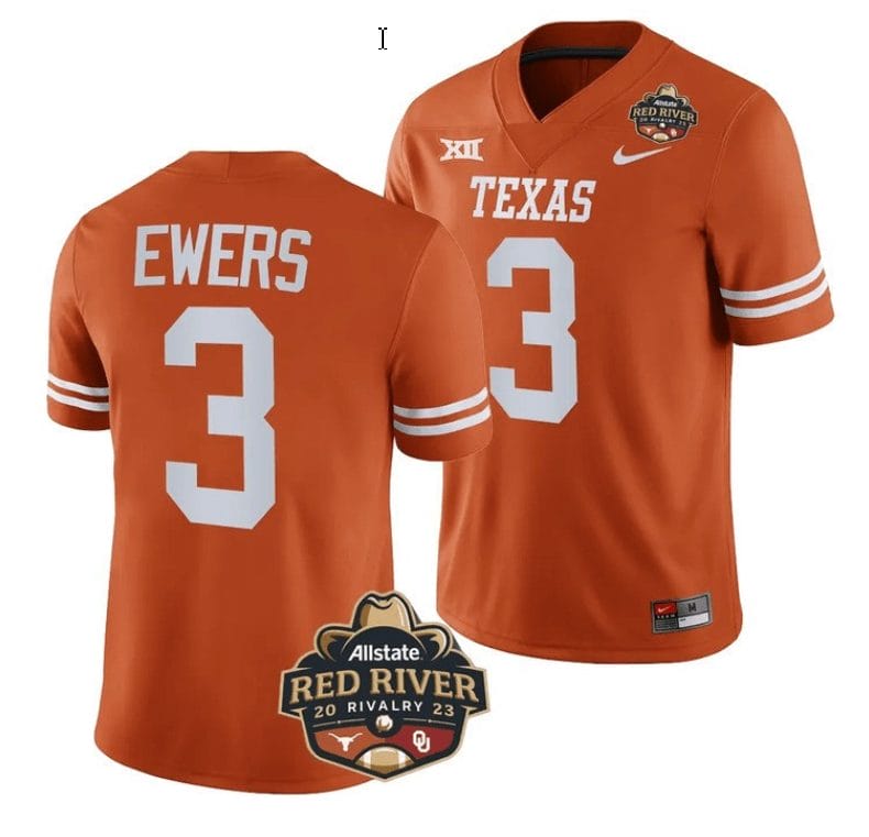 Quinn Ewers Jersey #3 Texas Longhorn Allstate Red River Vivalry Patch College Football Orange 1 Quinn Ewers Jersey #3 Texas Longhorn Allstate Red River Vivalry Patch College Football Orange