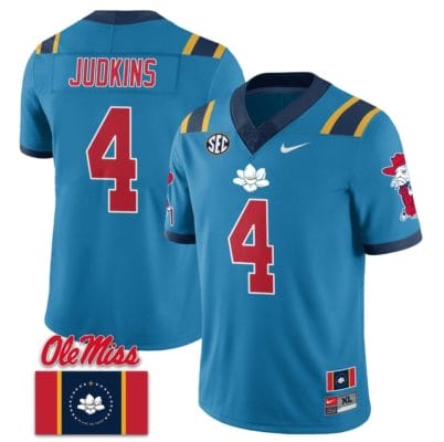 Quinshon Judkins Jersey #4 Ole Miss Rebels Football Ole Miss Flag All Stitched Blue 2