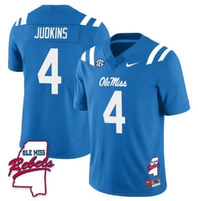 Quinshon Judkins Jersey #4 Ole Miss Rebels Football Ole Map All Stitched Blue