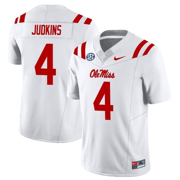 Quinshon Judkins Jersey #4 Ole Miss Rebels Football All Stitched White 1 Quinshon Judkins Jersey #4 Ole Miss Rebels Football All Stitched White