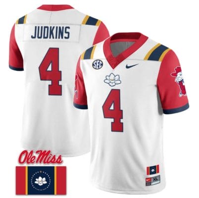 Quinshon Judkins Jersey #4 Ole Miss Rebels Football Ole Miss Flag All Stitched White 2
