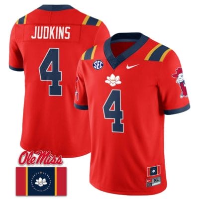 Quinshon Judkins Jersey #4 Ole Miss Rebels Football Ole Miss Flag All Stitched Red