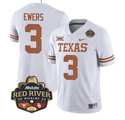 Quinn Ewers Jersey #3 Texas Longhorn Allstate Red River Vivalry Patch College Football White