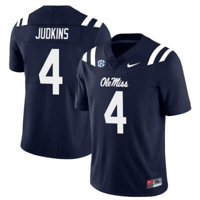 Quinshon Judkins Jersey #4 Ole Miss Rebels Football All Stitched Navy