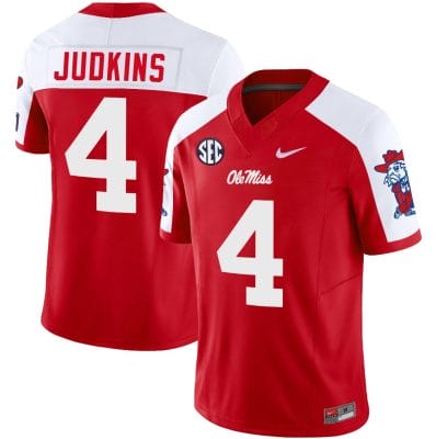 Quinshon Judkins Jersey #4 Ole Miss Rebels Football Vapor Limited All Stitched Red Alternate