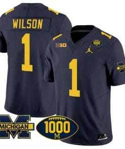 Roman Wilson Jersey #1 Michigan Wolverines 1000 Wins Patch Vapor College Football Navy