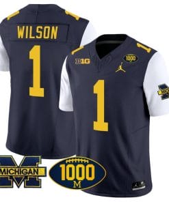 Roman Wilson Jersey #1 Michigan Wolverines 1000 Wins Patch Vapor College Football White Sleeves