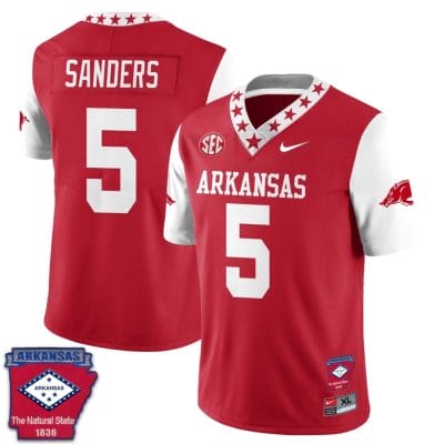 Raheim Sanders Jersey #5 Arkansas Razorback Football Arkansas Patch White Sleeves