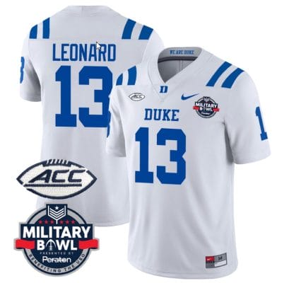 Riley Leonard Jersey #13 Duke Blue Devils Football Limited White - Military Bowl 8 Riley Leonard Jersey #13 Duke Blue Devils Football Limited White - Military Bowl