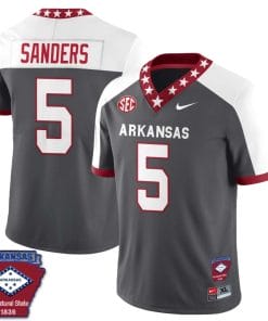 Raheim Sanders Jersey #5 Arkansas Razorback Football Arkansas State Patch White Alternate