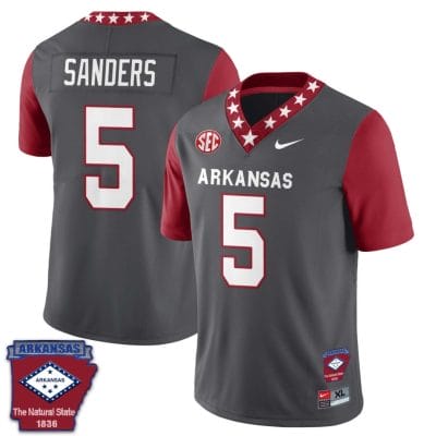 Raheim Sanders Jersey #5 Arkansas Razorback Football Arkansas State Patch Red Sleeves