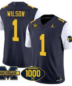 Roman Wilson Jersey #1 Michigan Wolverines 1000 Wins Patch Vapor Limited Football White Sleeves