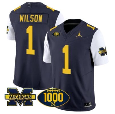 Roman Wilson Jersey #1 Michigan Wolverines 1000 Wins Patch Vapor Limited Football White Sleeves 8 Roman Wilson Jersey #1 Michigan Wolverines 1000 Wins Patch Vapor Limited Football White Sleeves