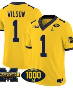Roman Wilson Jersey #1 Michigan Wolverines 1000 Wins Patch Vapor College Football Maize