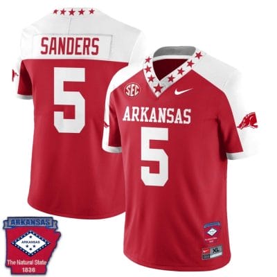 Raheim Sanders Jersey #5 Arkansas Razorback Football Arkansas Patch Red Alternate