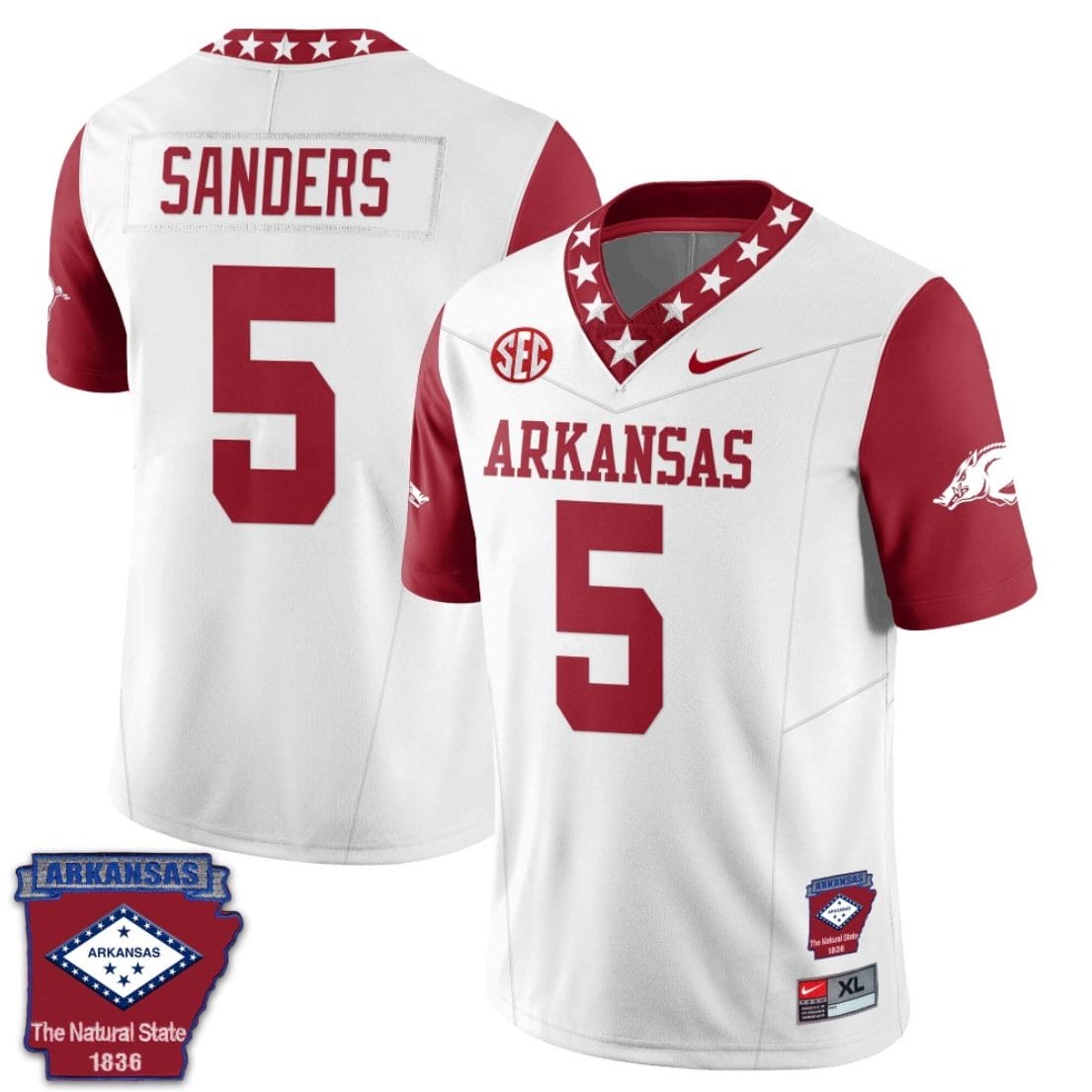 Raheim Sanders Jersey #5 Arkansas Razorback Football Arkansas Patch Red Sleeves 1 Raheim Sanders Jersey #5 Arkansas Razorback Football Arkansas Patch Red Sleeves