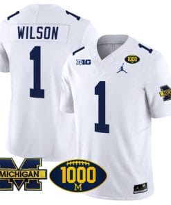 Roman Wilson Jersey #1 Michigan Wolverines 1000 Wins Patch Vapor College Football White