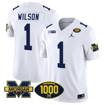 Roman Wilson Jersey #1 Michigan Wolverines 1000 Wins Patch Vapor College Football White