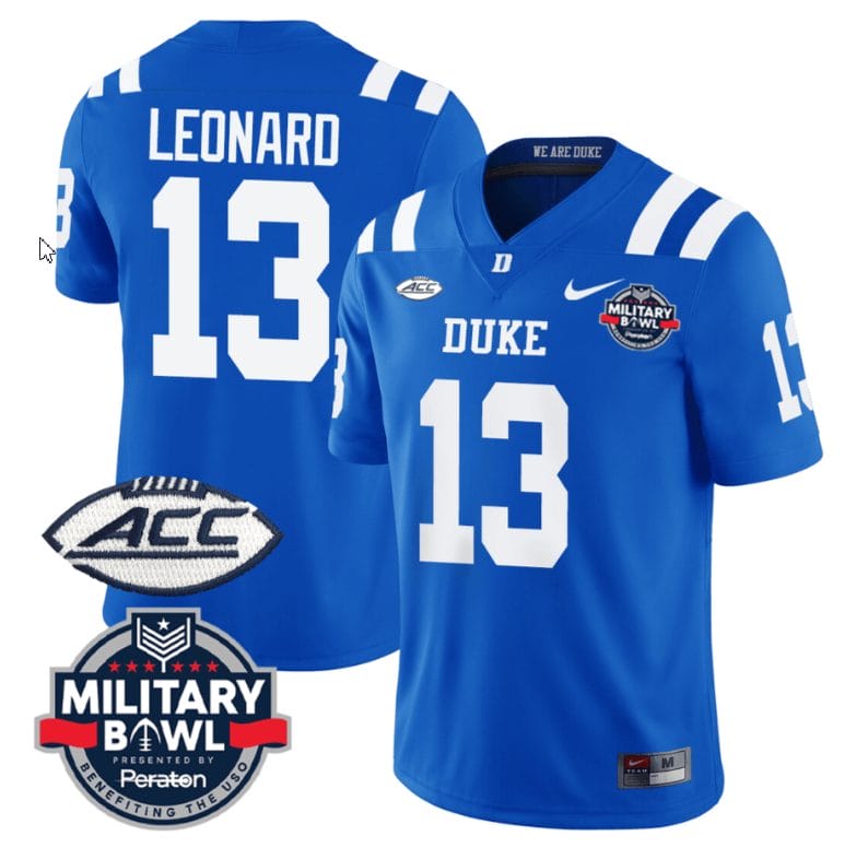 Riley Leonard Jersey #13 Duke Blue Devils Football Limited Royal - Military Bowl 1 Riley Leonard Jersey #13 Duke Blue Devils Football Limited Royal - Military Bowl
